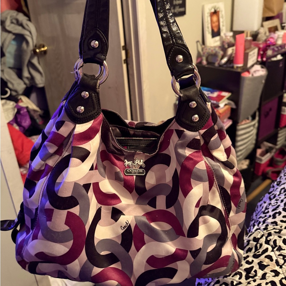 Multicolored Satin Coach shoulder bag
